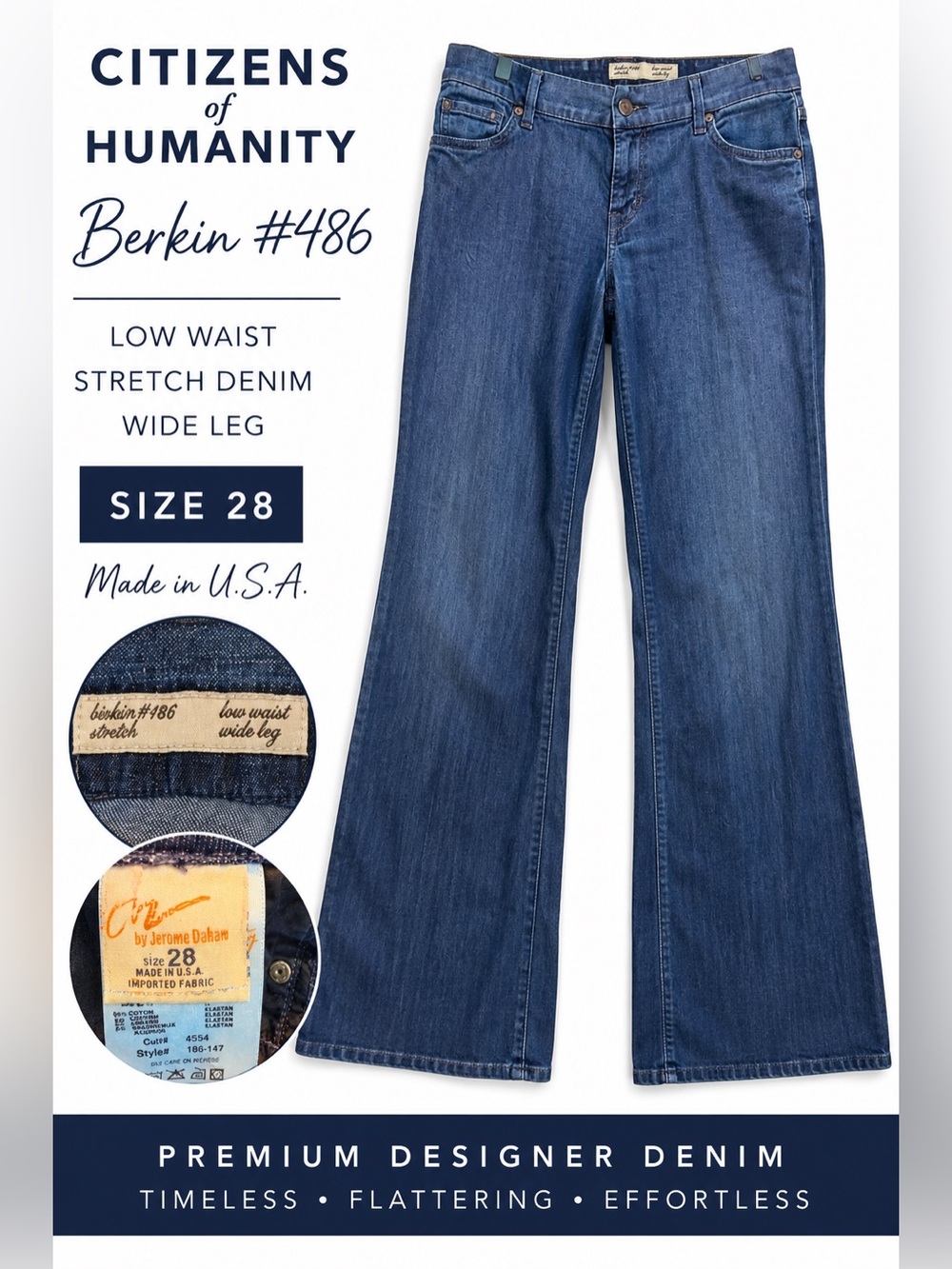 Citizens of Humanity Berkin Wide Leg Jeans Size 28 Low Rise Stretch Denim - Picture 1 of 10